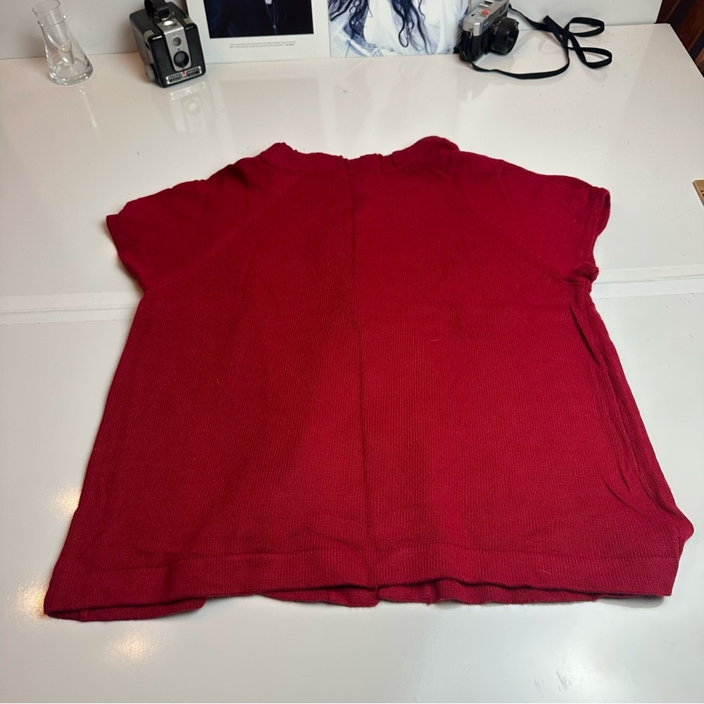 LOFT Angora Wool Blend Knit Top XL Cranberry Red Quiet Luxury Made Korea - Picture 7 of 10